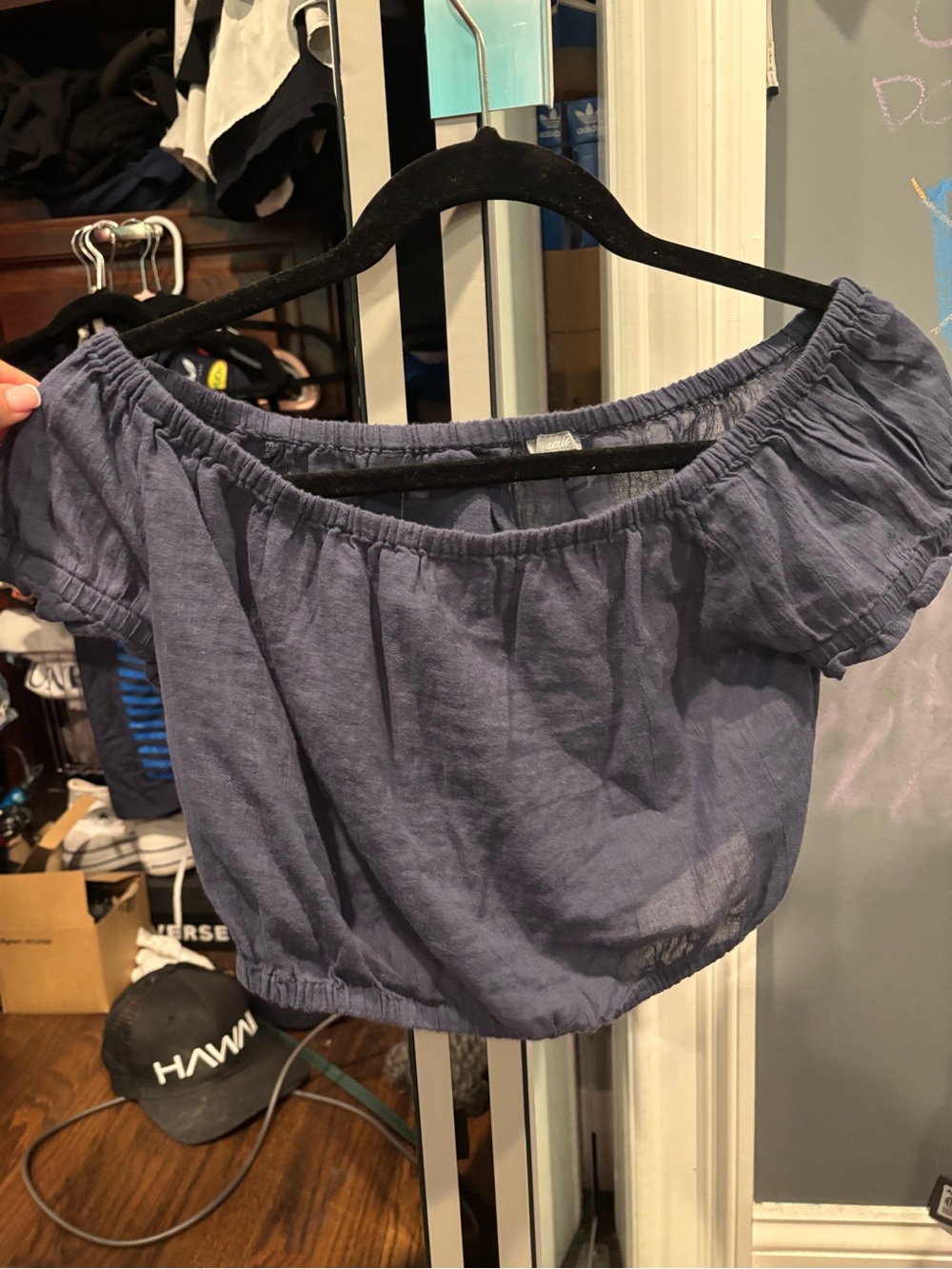 aerie Slate Blue Off-the-Shoulder Cropped Top